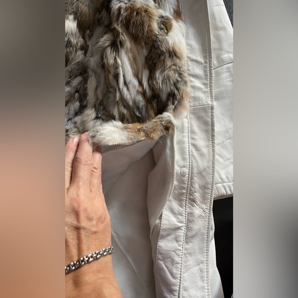 White Danier leather coat with rabbit fur inside. - Picture 3 of 9